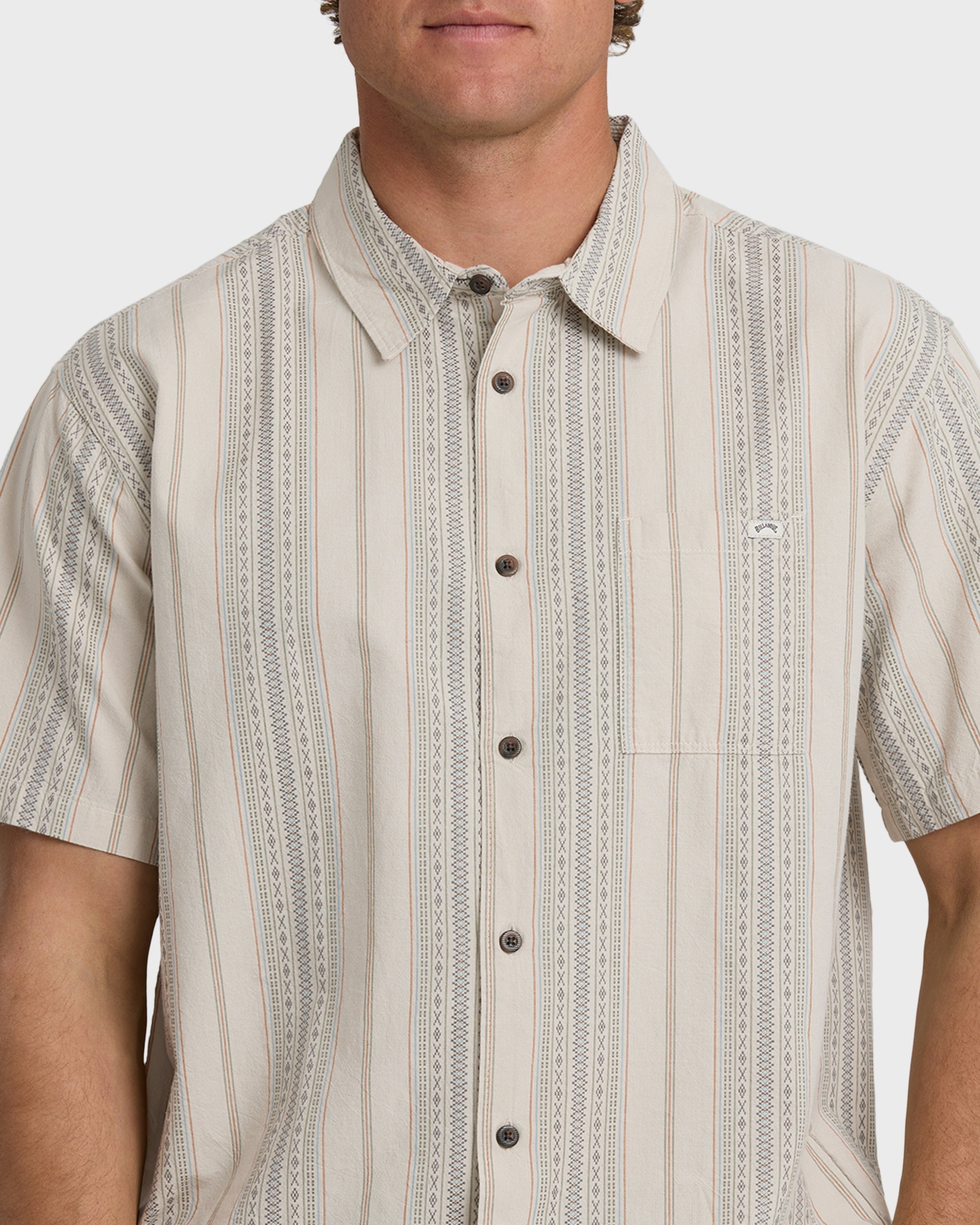Sundays Jacquard Short Sleeve Woven Shirt - Oatmeal