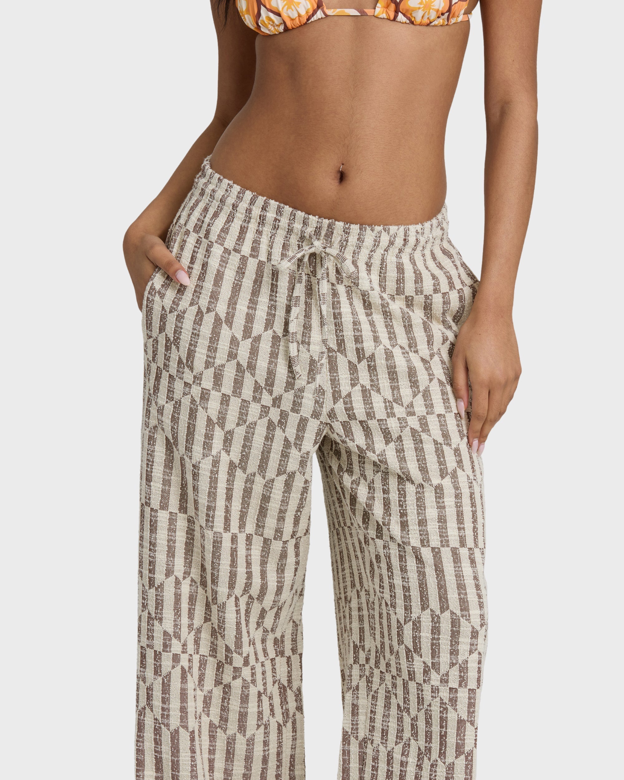Vivid Wave Elastic Waist Pants - Teak