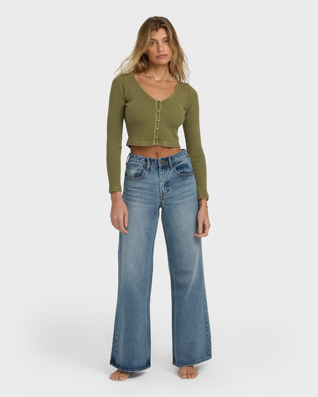 Free Fall High-Waist Denim Flare Pants - Atlantic Deep