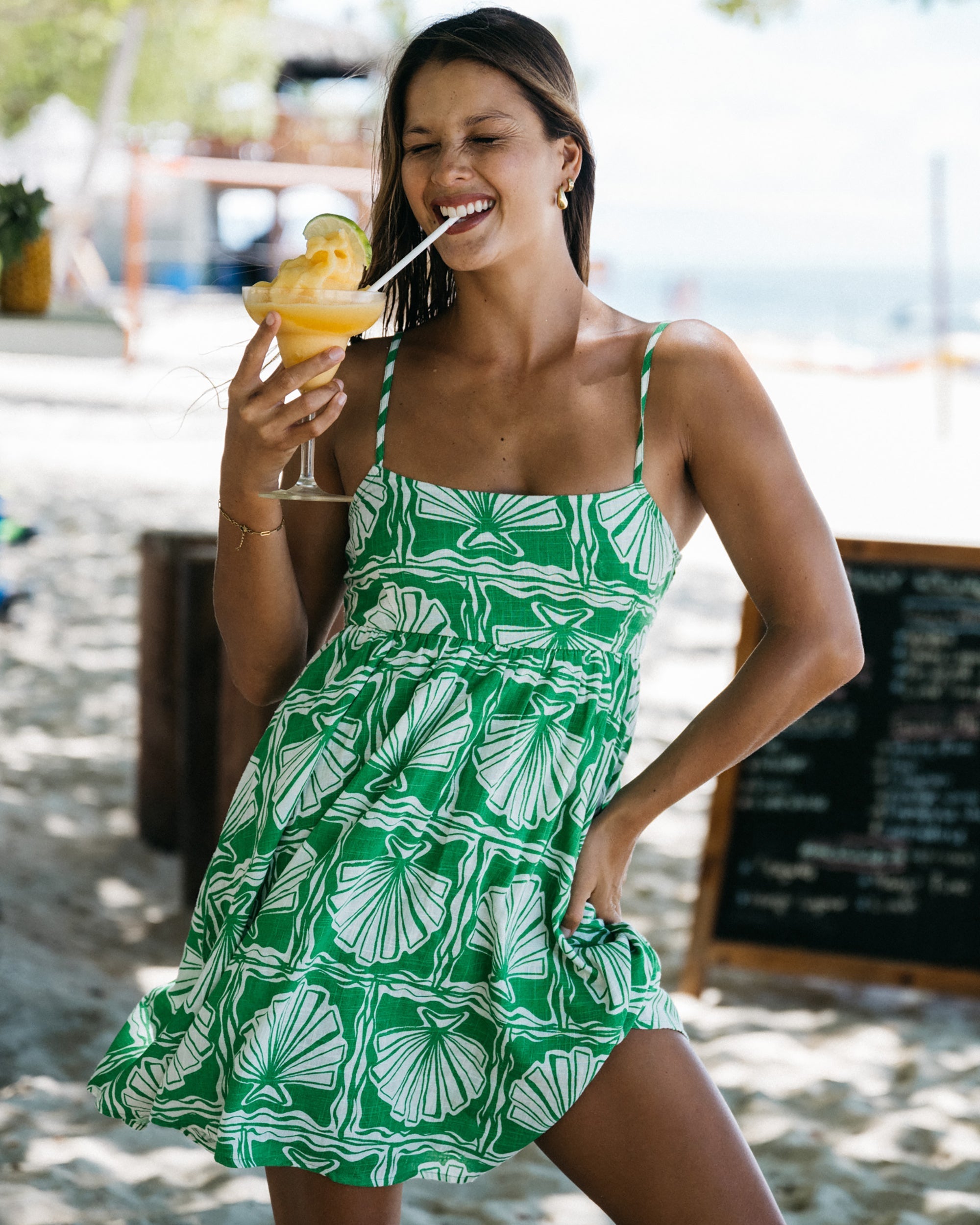 Sea Shell Mini Dress - Kelly Green