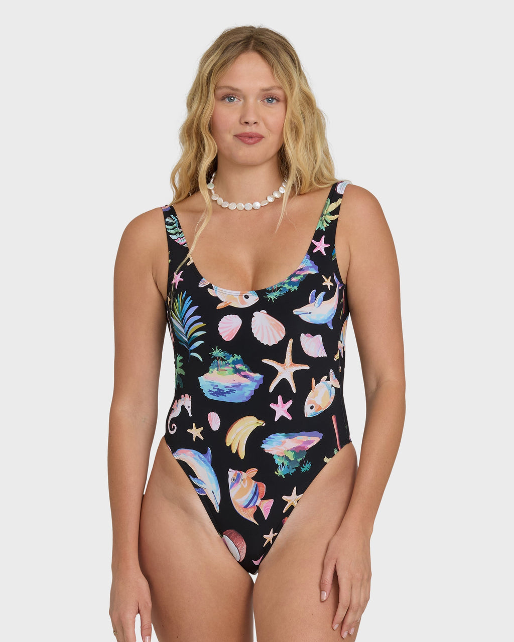 Party Wave Tanker One Piece Swimsuit - Black Pebble