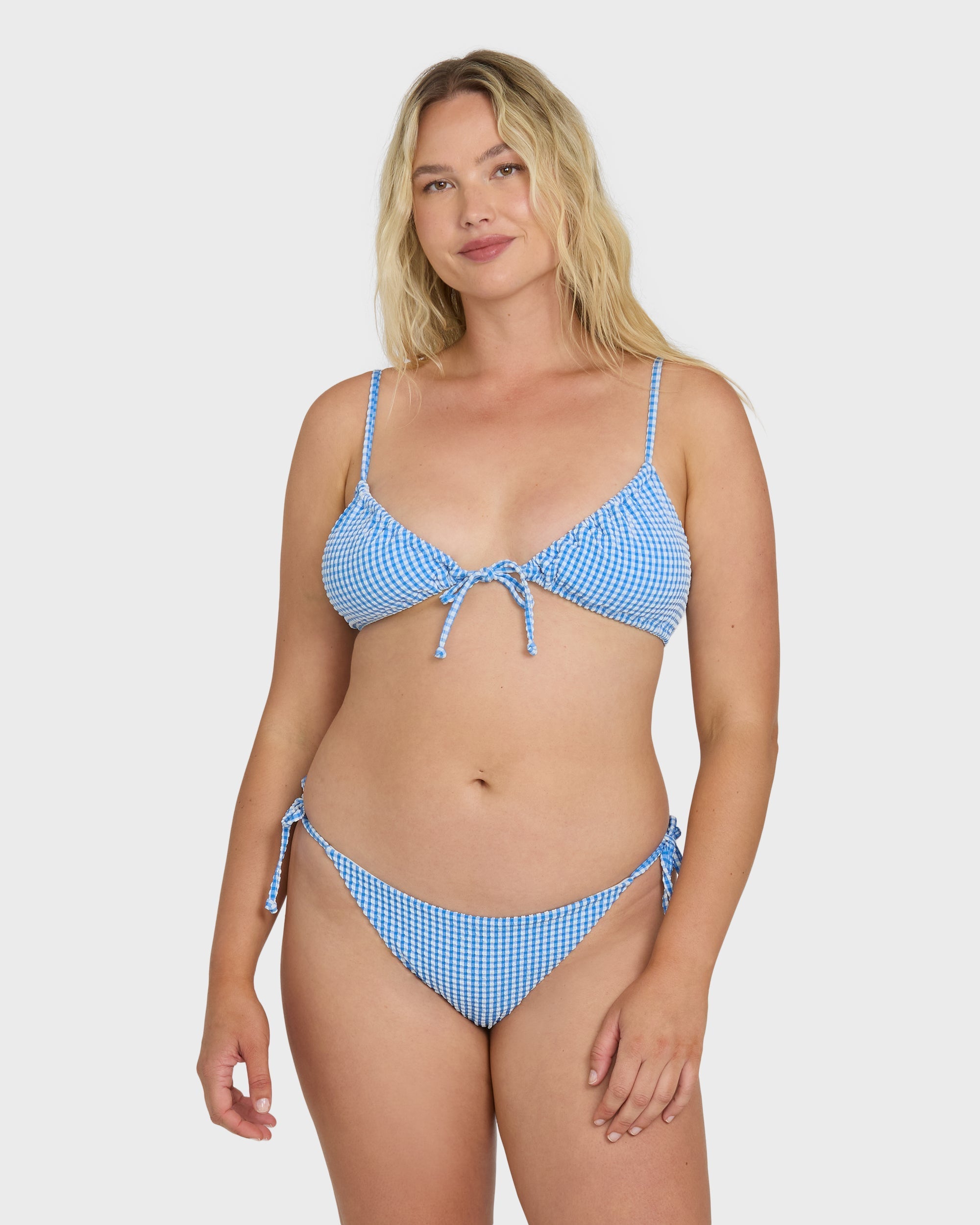 Mini Wave Check Cara Bralette Bikini Top - True Blue
