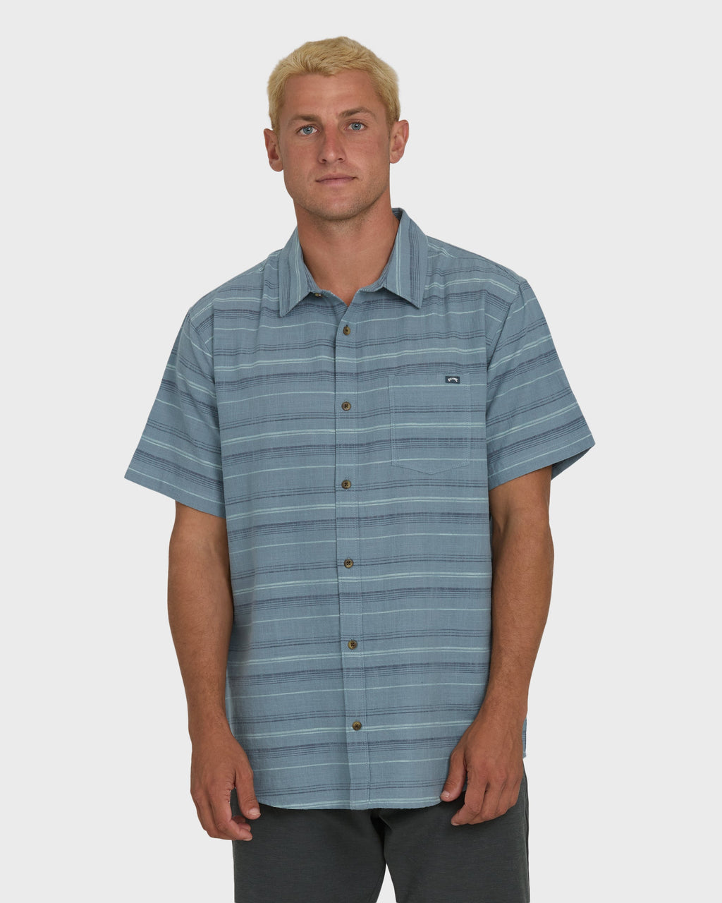 All Day Stripe Short Sleeve Shirt - Blue Fog