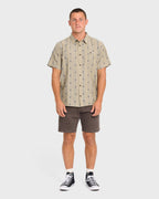 Sundays Jacquard Short Sleeve Woven Shirt - Pale Khaki