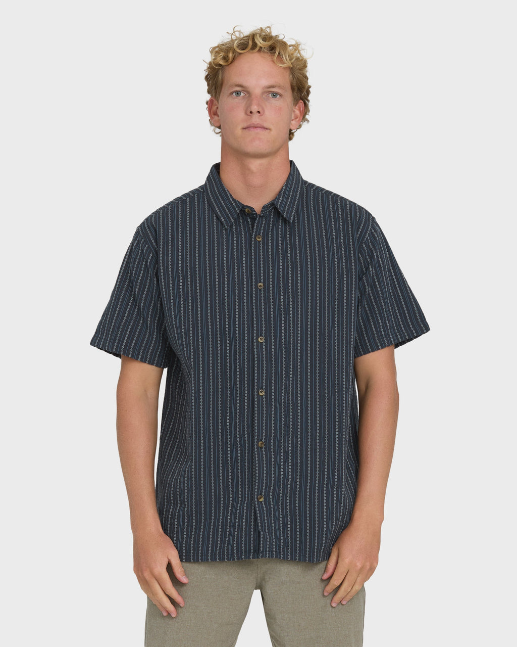 Garage Sandon Jacquard Short Sleeve Woven Shirt - True Navy