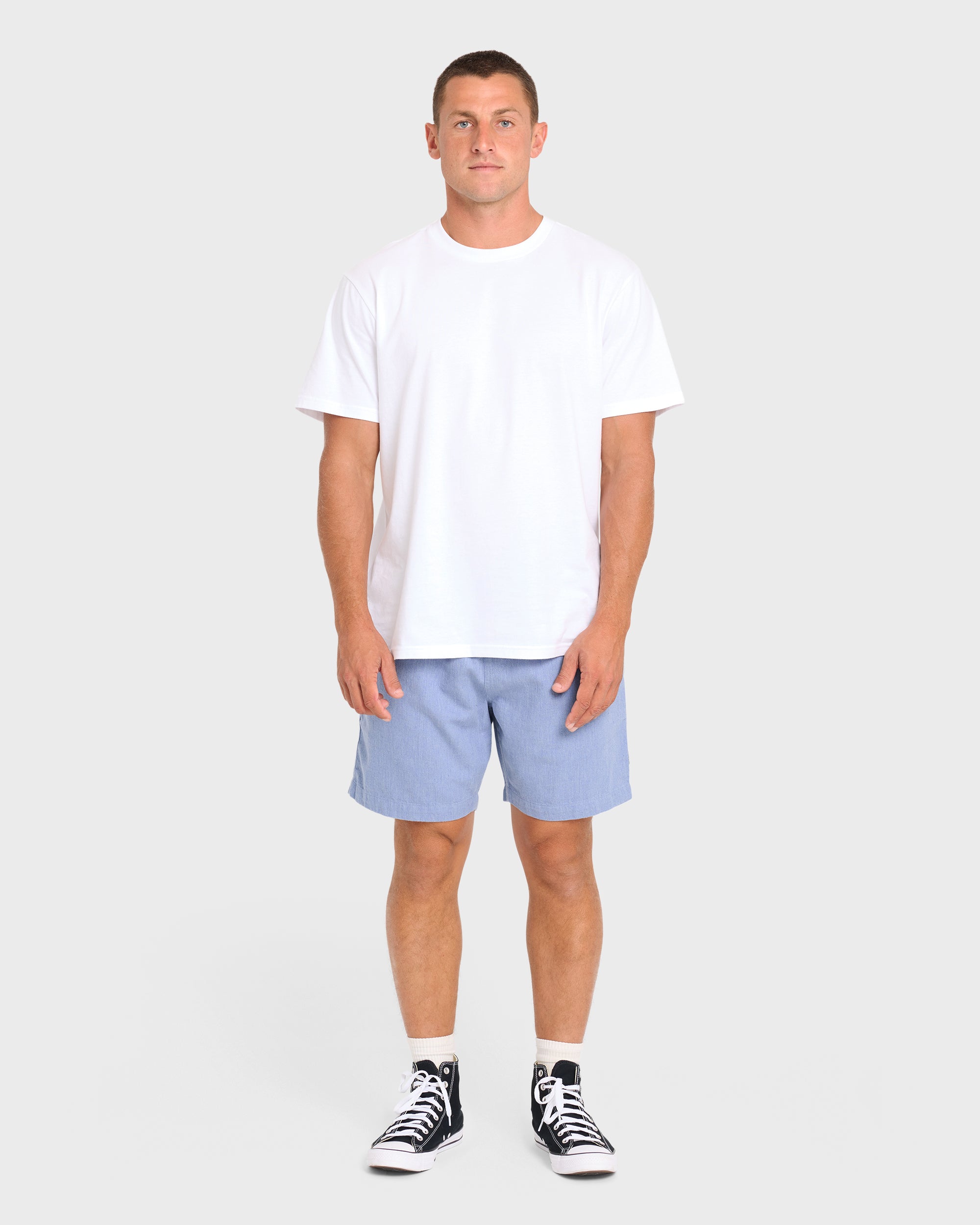 San O Layback Linen Shorts - Blue Heather