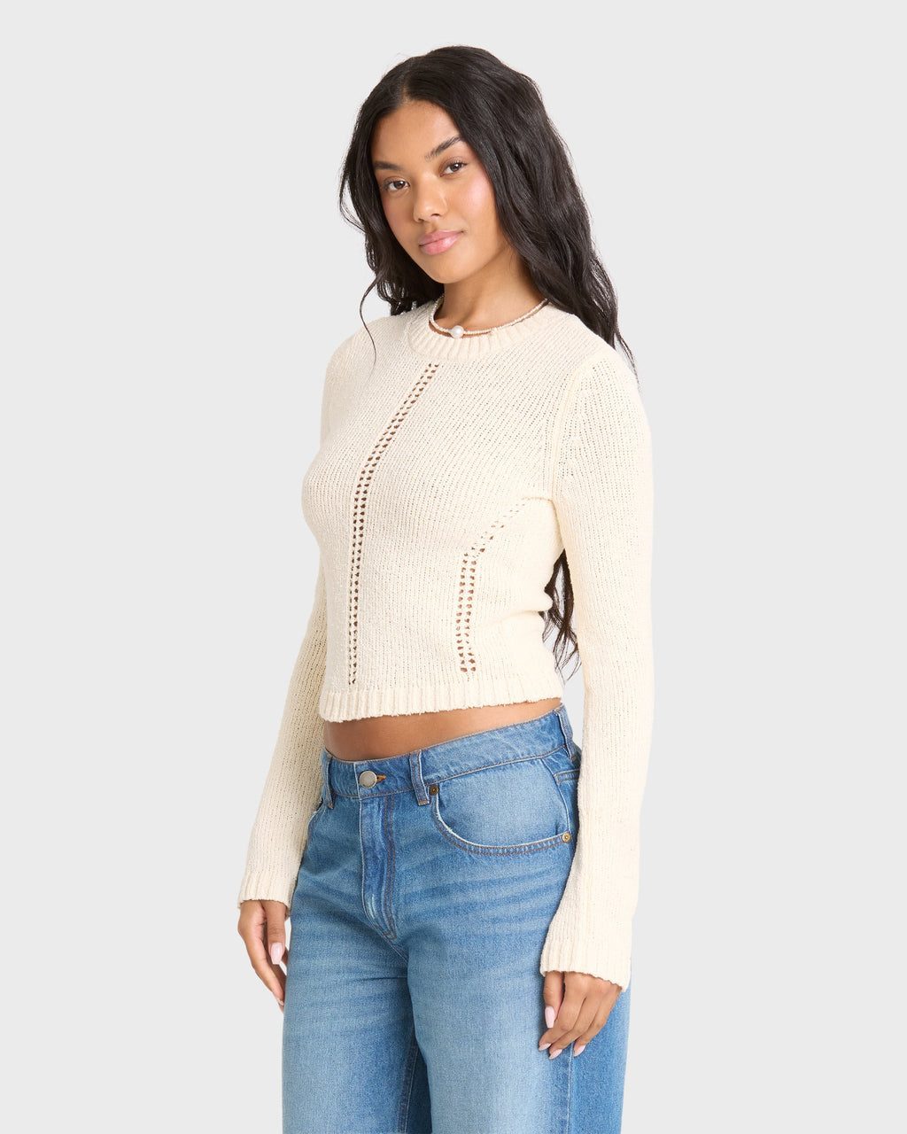 Sweet Clare Crewneck Sweater - White Cap