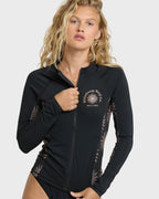 Sol Searcher UPF 50 Long Sleeve Zip Front Rashguard - Black Pebble