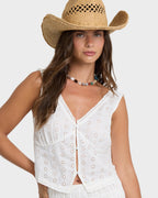 Eyelet Forever Tank Top - Salt Crystal