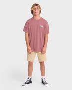 Heritage Arch Wave Washed Premium Short Sleeve Cotton T-Shirt - Red Dahlia